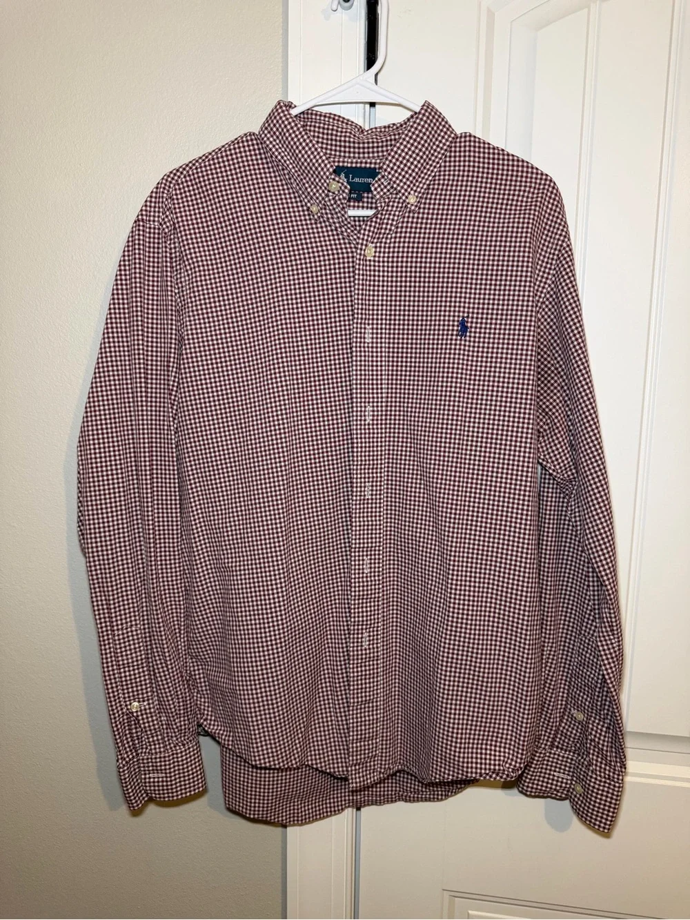 Polo by Ralph Lauren Men’s Burgundy and White Gingham Button-Down Shirt